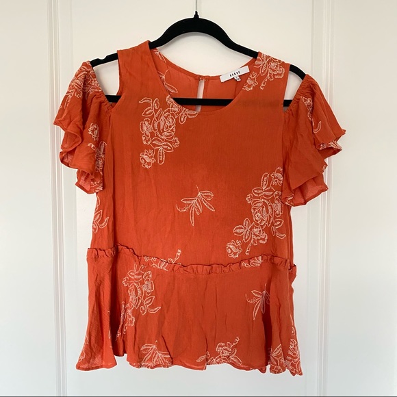 NWOT Ro & De Rust Ivy Floral Embroidered Cold Shoulder Top ORANGE - SIZE S - Picture 3 of 8
